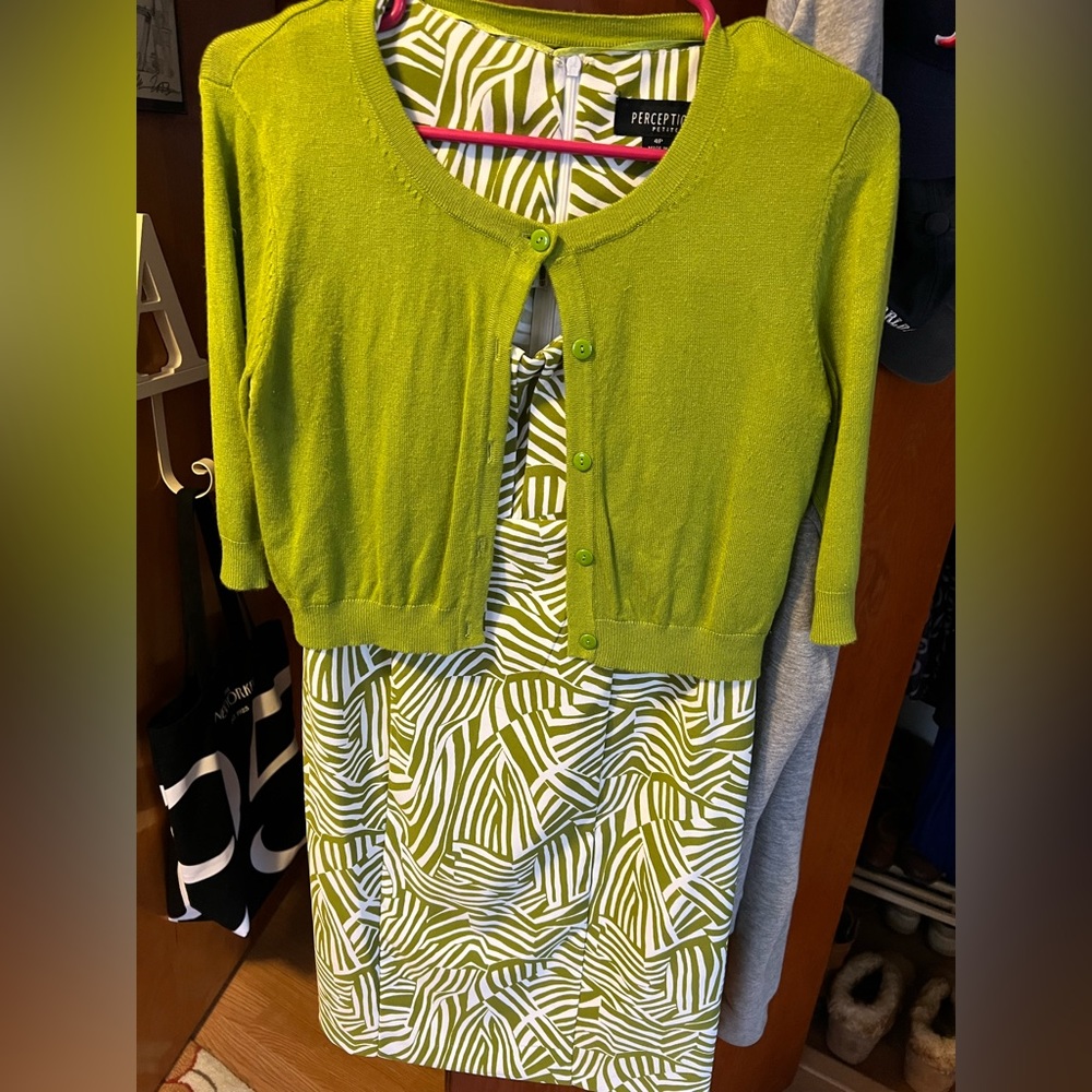 Green and white patterned sundress